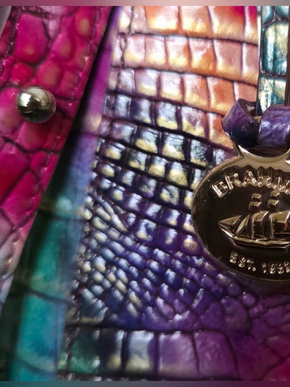 BRAHMIN Marlowe CrocEmbossed Leather BucketBag in Fallstruck Rainbow Colors NWOT - Picture 5 of 17